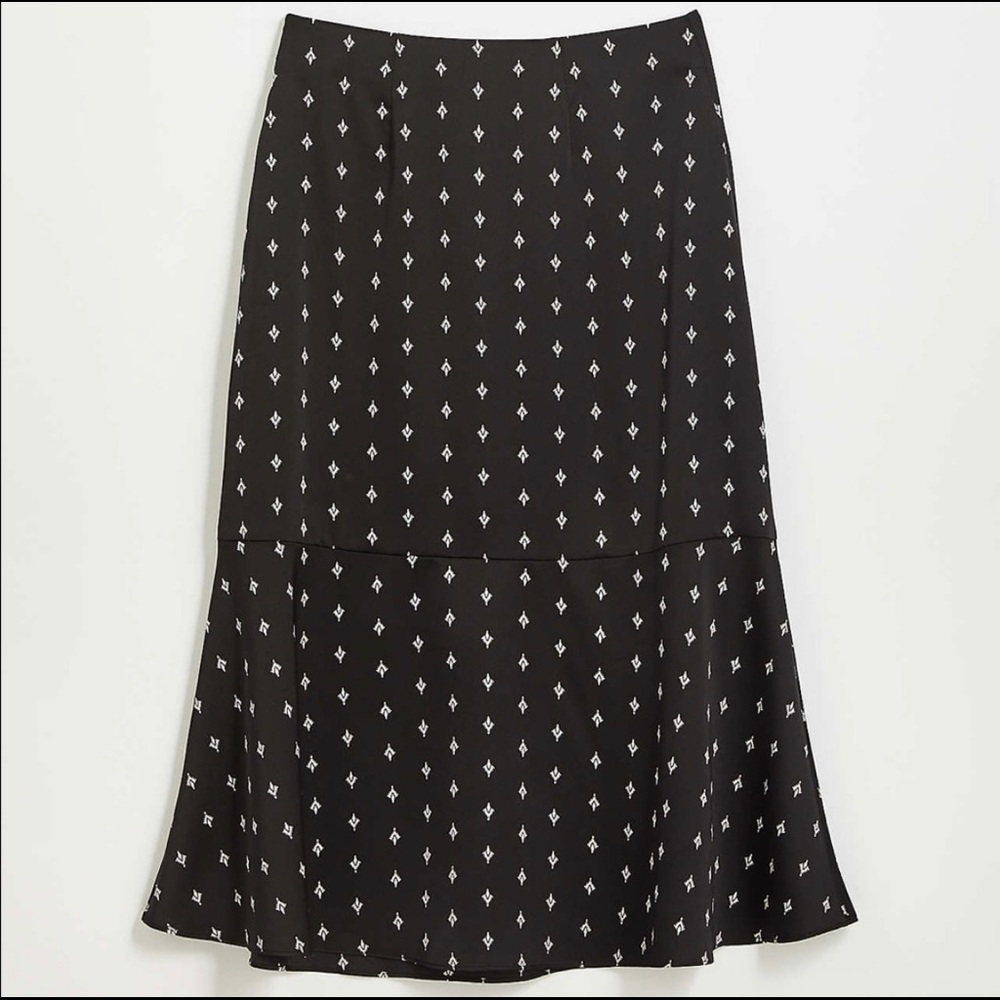 LOFT Black and White Fluted Midi Skirt